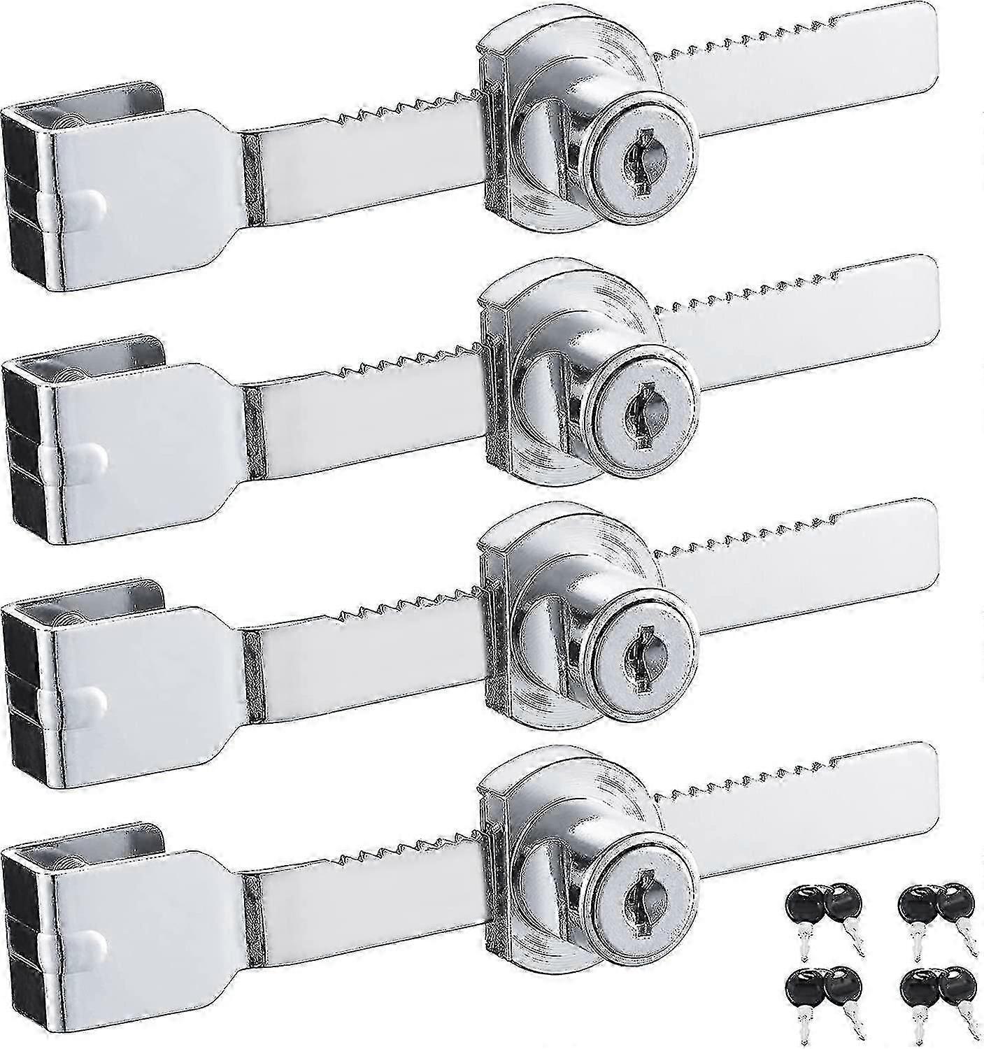 4 db-os tolóajtó zárak fiókos vitrinszekrényhez, króm kivitelben, kulcsos