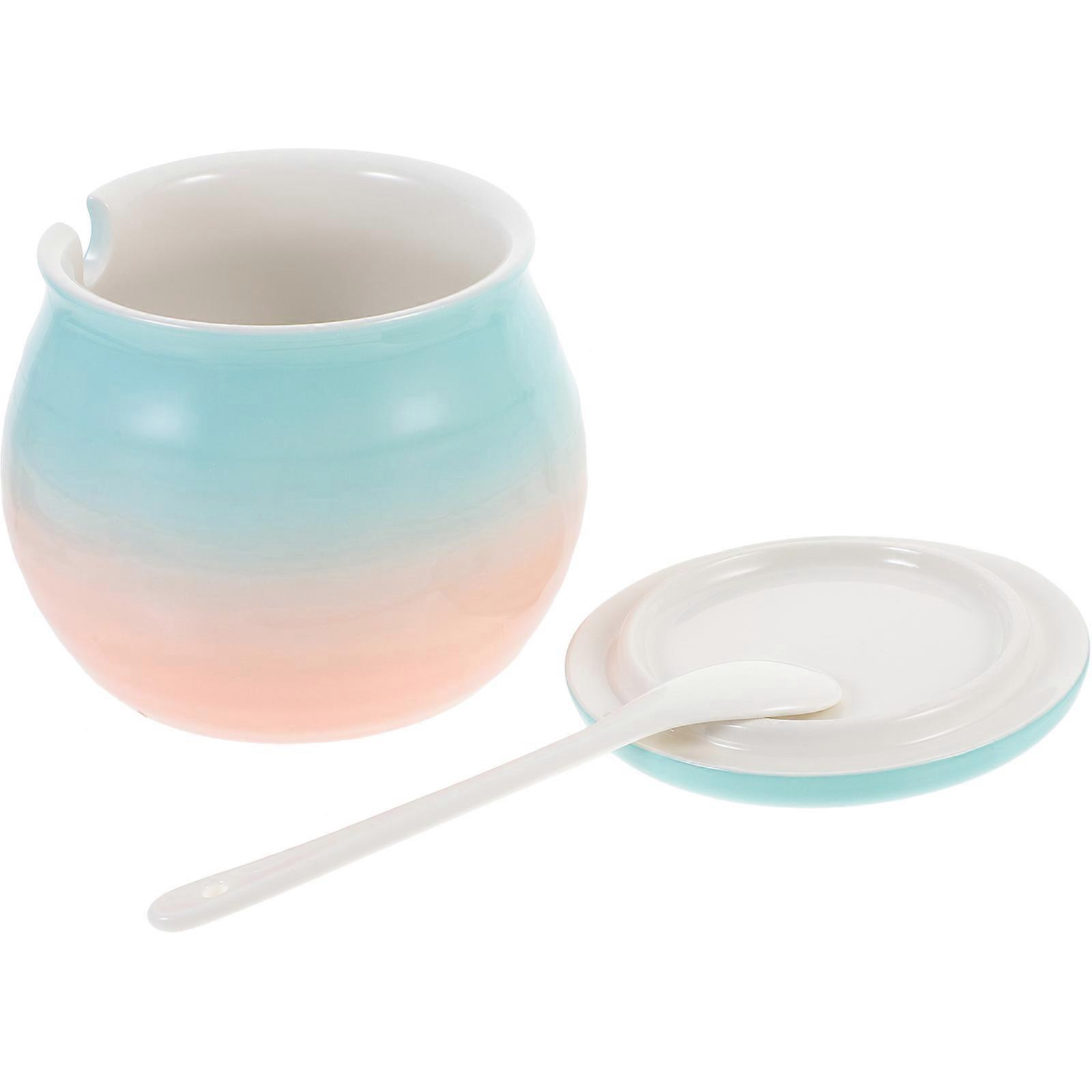 Ceramic Seasoning Storage Jar with Removable Lid, Gradient Design for Kitchen Spice and Sugar Organization, Food Grade