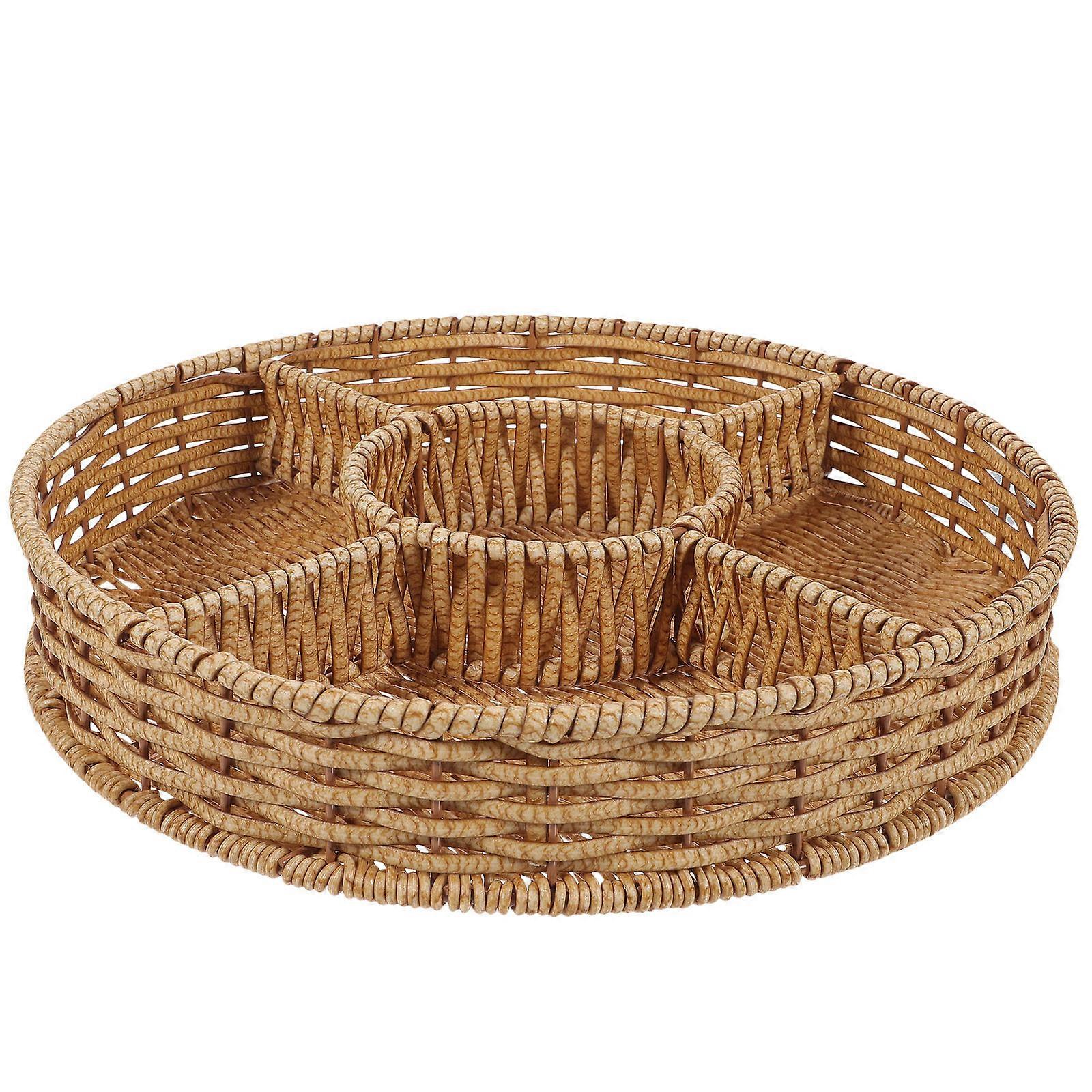 Round Bread Serving Basket 2pcs Handcrafted Tray for Snacks with Multi Grid Design