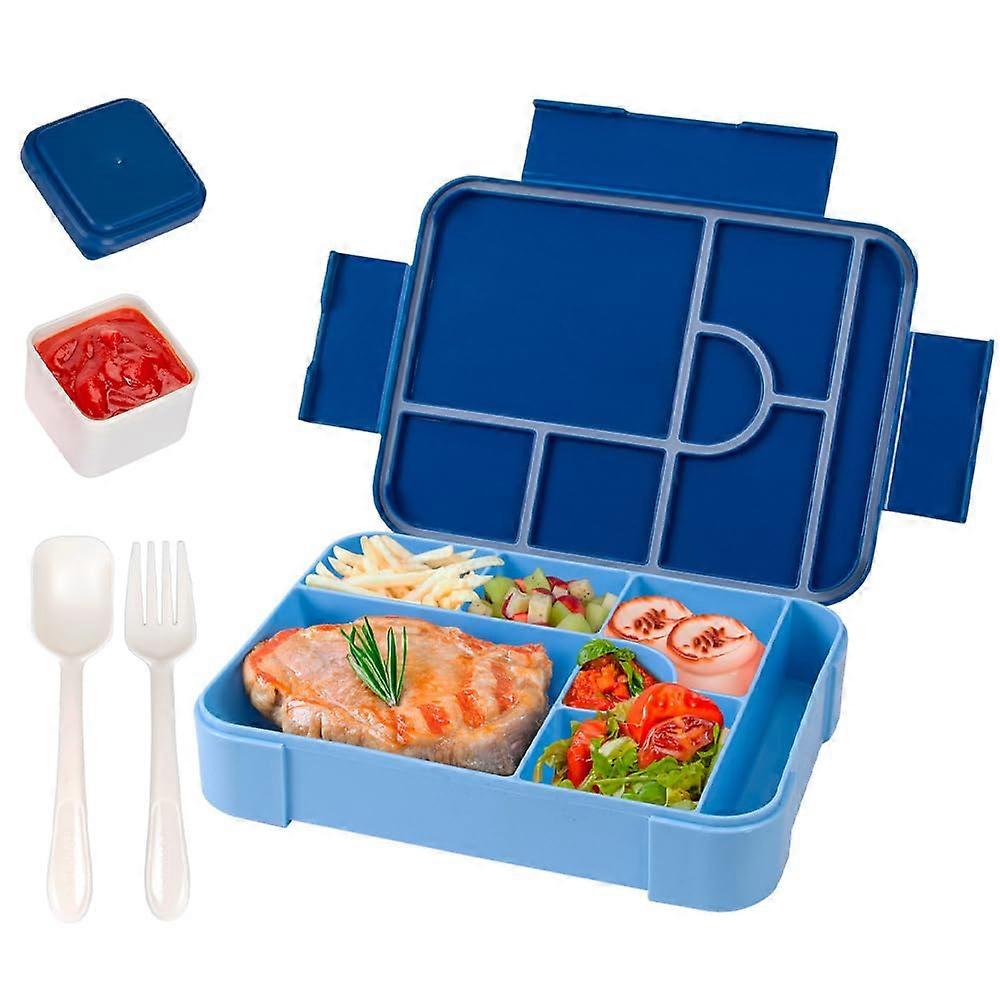 Bento Lunch Box 1330ML, Leak Proof 6 Compartment Lunch Container with Cutlery Set and Salad Dressing Container for School Office