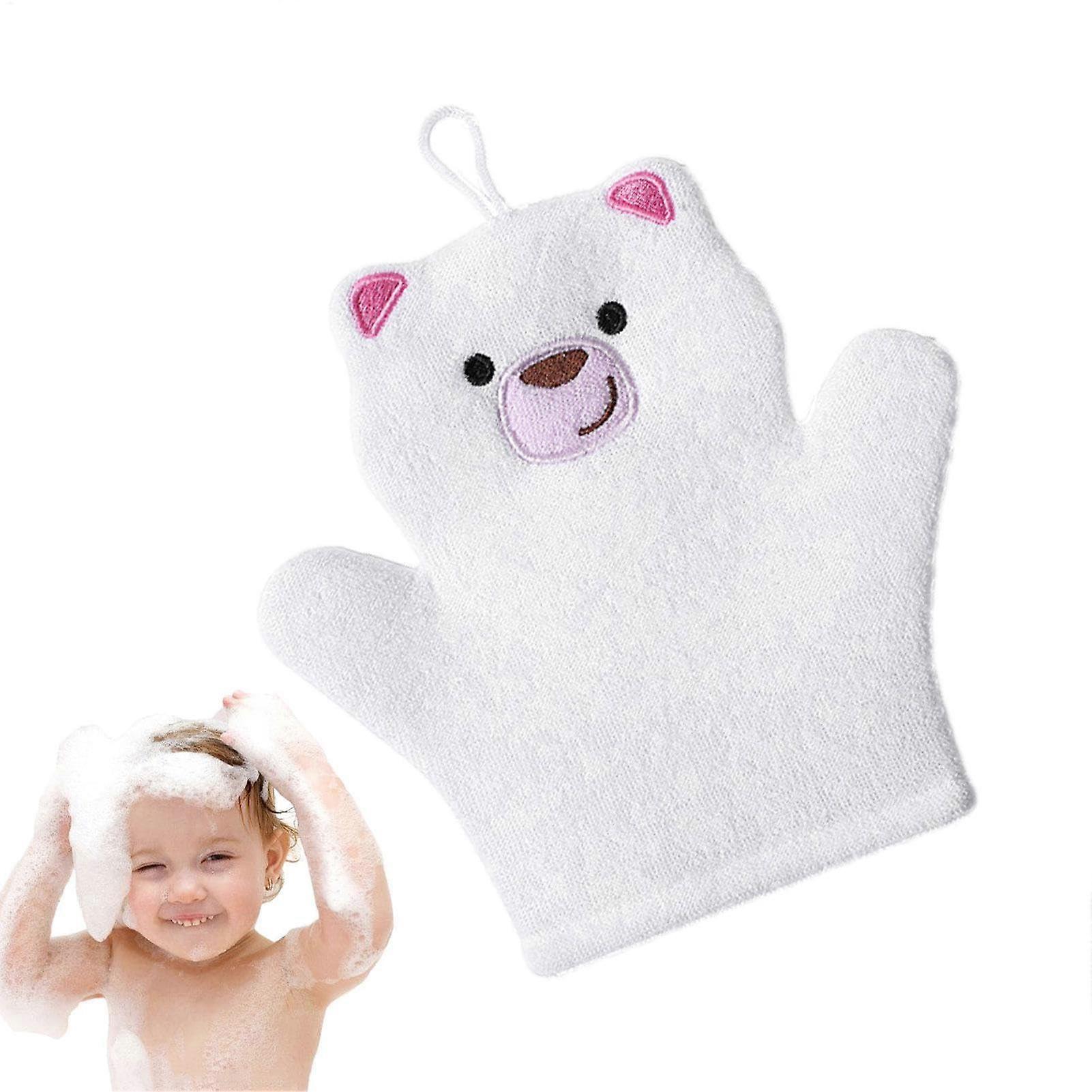 Kids Bath Mitt - Cute Animal Toddler Bath Mit featuring Soft Material, Adjustable Size, and Washable Design for Early Stage Development White