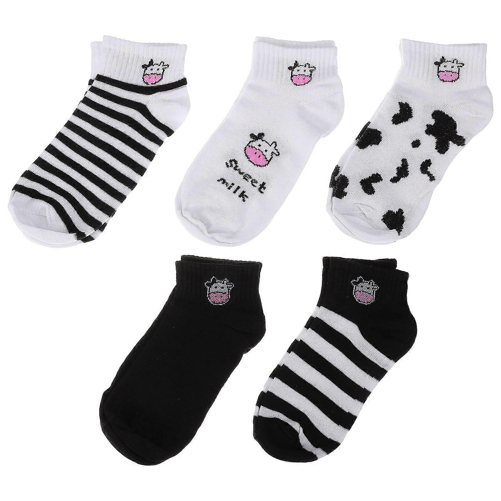 5 Pairs Spring Short Socks Cartoon Cow Socks Students Socks Fashion Costume
