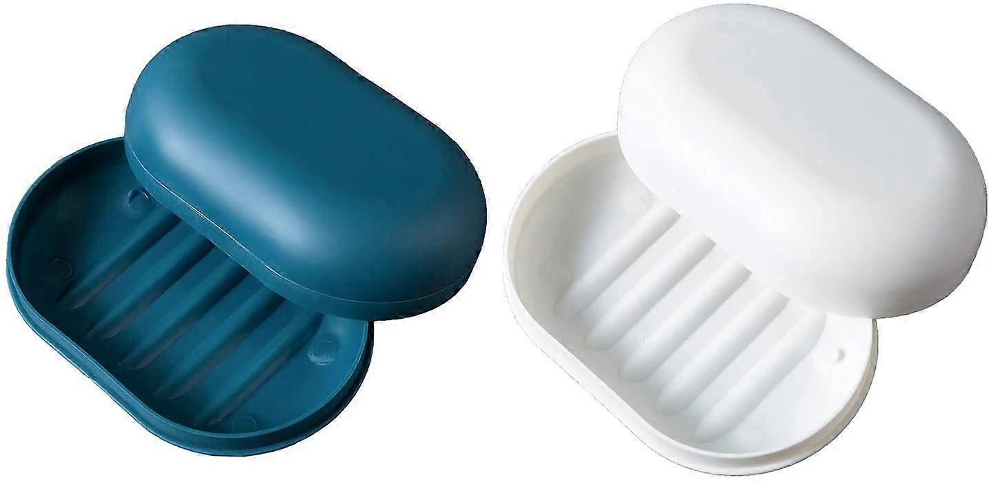 Soap Box 2 Pack Travel Soap Container Portable Compact Blue And White For Travel Camping Gym