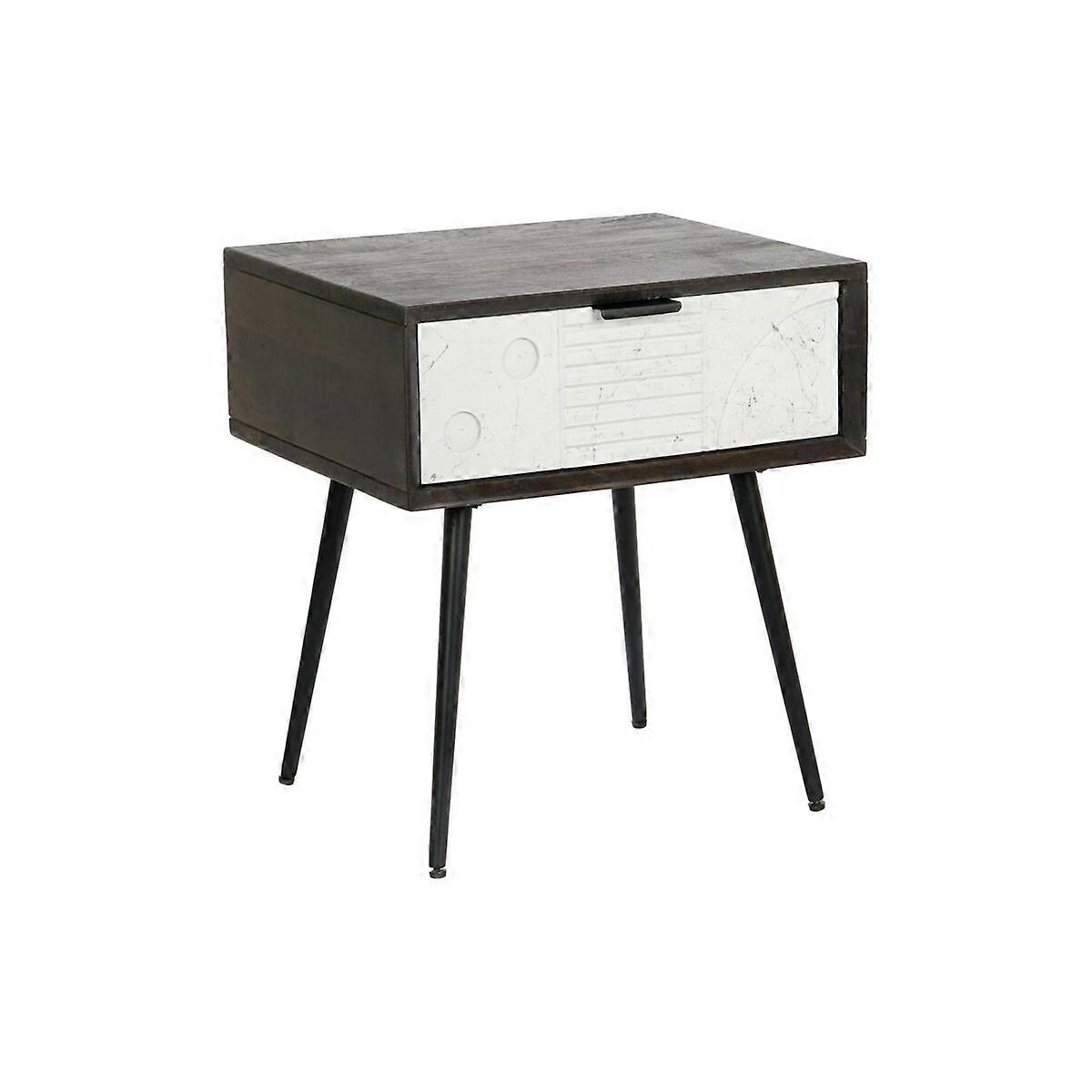 Bedside Table DKD Home Decor 45 x 38 x 50 cm Black Metal White Mango Wood Wengue