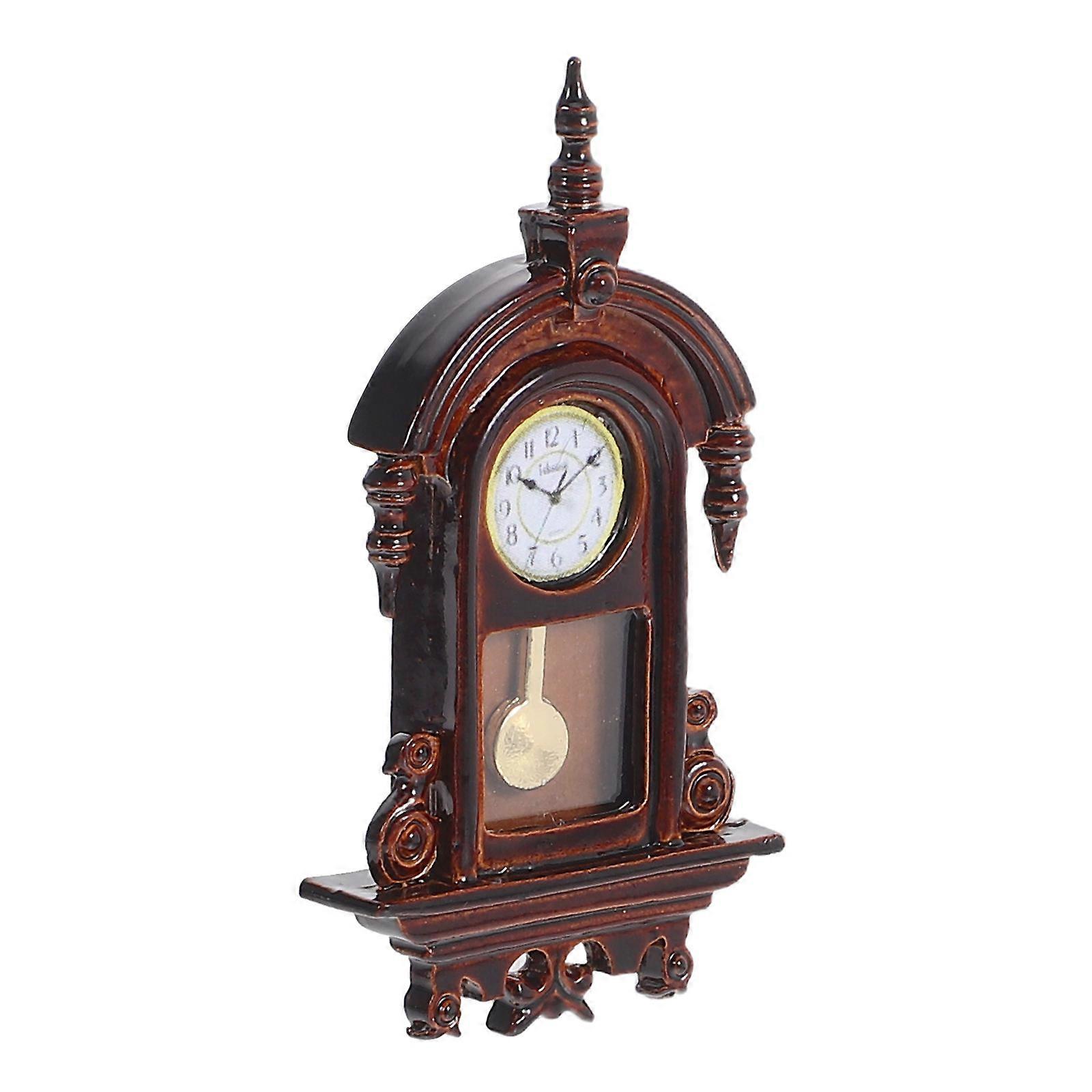 Retro Wall Hanging Clock Miniature Scene Dark Brown Decorative Use 5Pcs