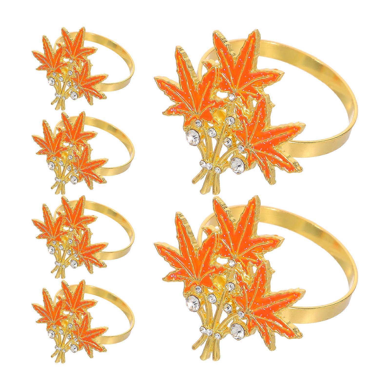 6pcs Fall Leaf Napkin Rings with Rhinestone Buckles Elegant Autumn Table Decor for Thanksgiving, Wedding, and Dinner Parties