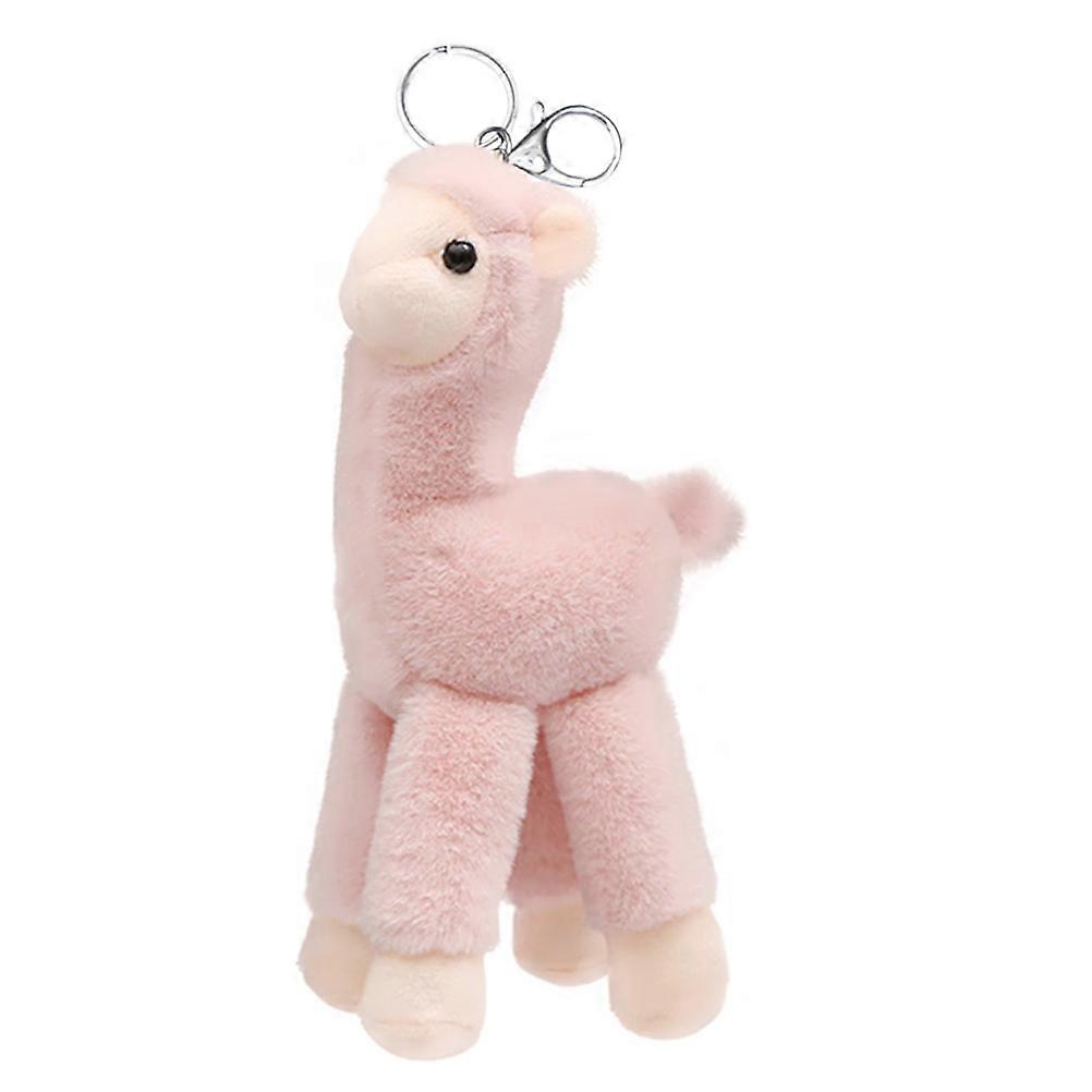 Key Ring Alpaca Shape for Outdoor Carry Pink Plush Zinc Alloy Hanging Ornament 1Set