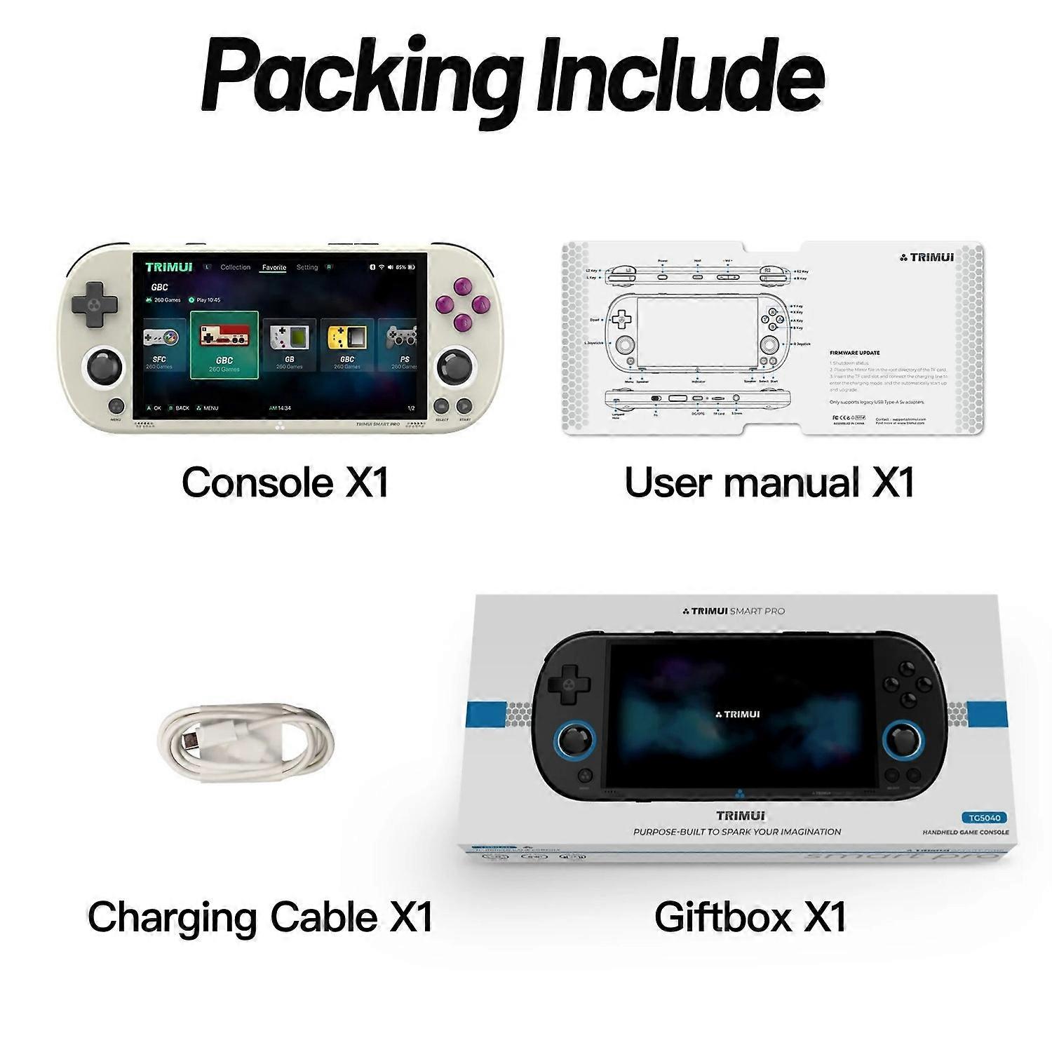 Trimui Smart Pro Console de jeu portable 4,96 '' IPS Affichage Système Linux Joystick RGB Éclairage Smartpro 