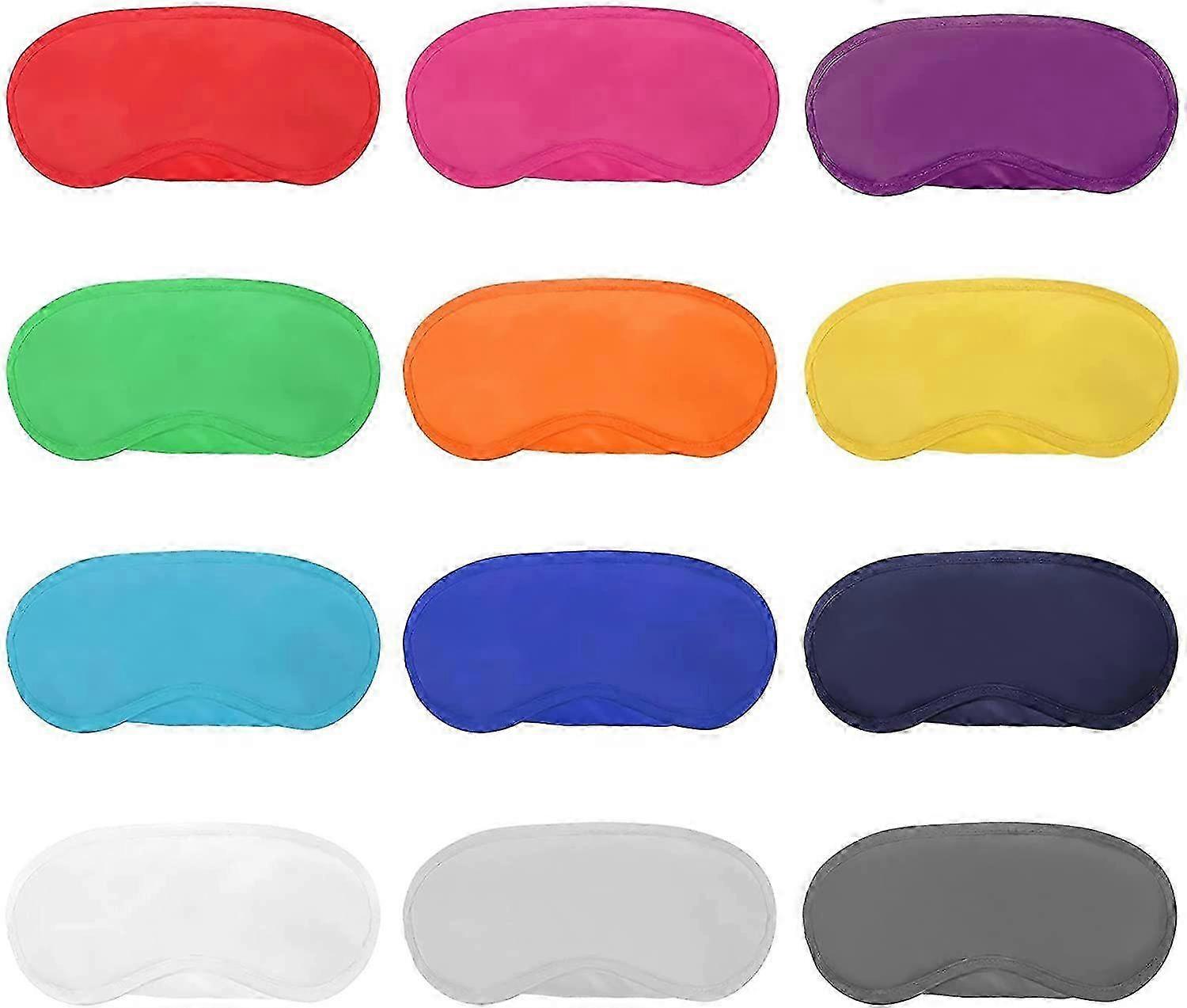 SQCLV 12 Pieces Multicolor Eye Mask Cover Lightweight Blindfold Sleep Mask with Nose Pad and Elastic Straps for Kids Women Men, 12 Colors