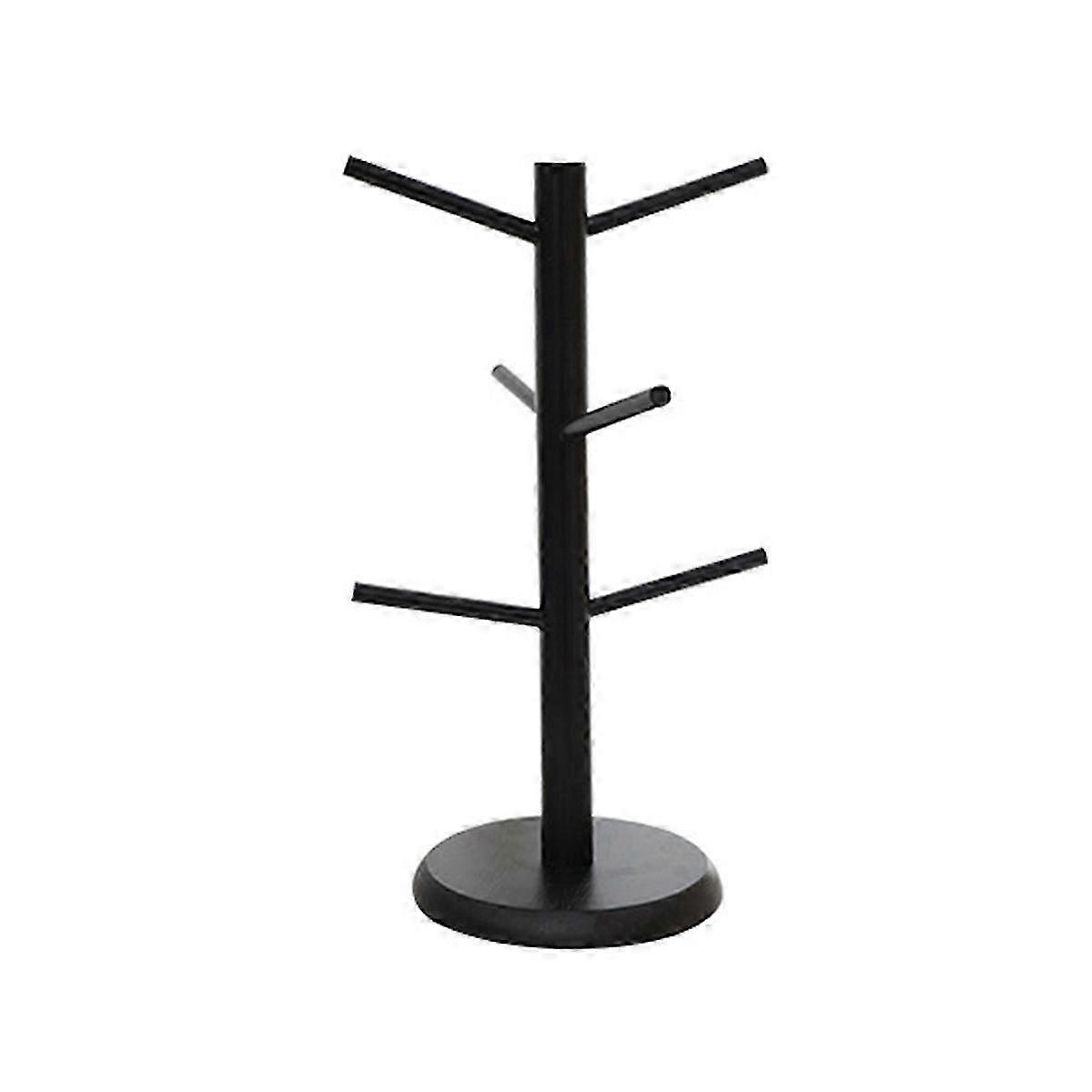 Bamboo Coffee Cup Holder with 6 Hooks, Thickened Base Black Mug Tree