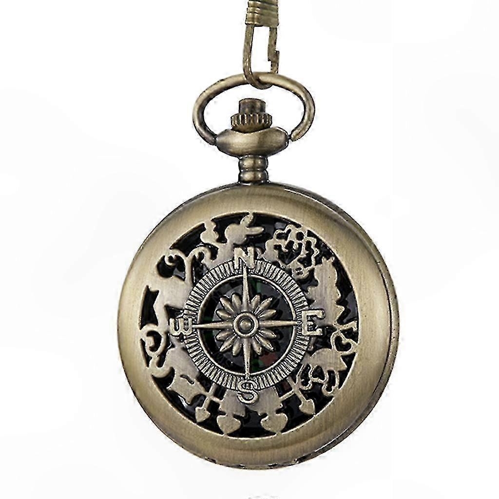 Retro Pocket Compass with Chain for Camping Hiking Sailing Navigation Vintage Style Belt Accessory