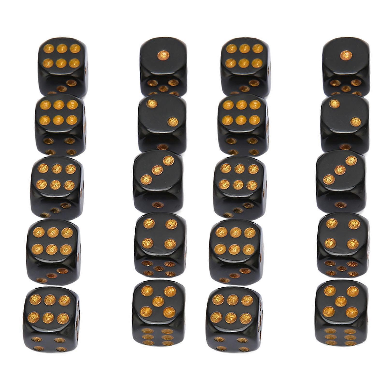 20PCS Black 6-Sided Plastic Dice 1.6cm Rounded Angles for Games