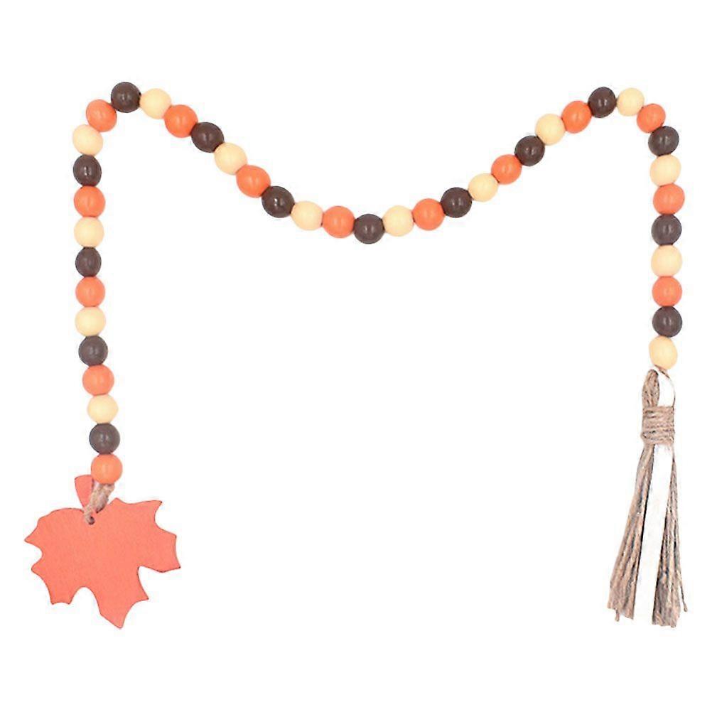 Halloween Tassel Wooden Bead Adorn Wooden Beaded String with Maple Leaf Pendant