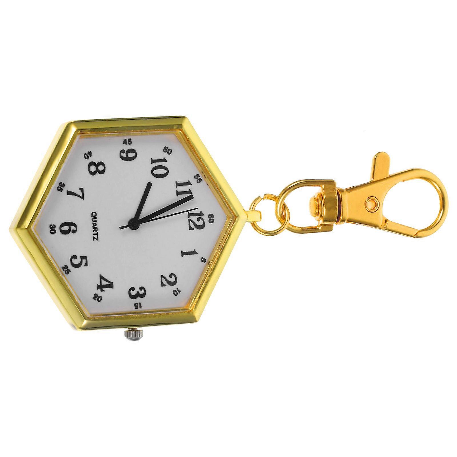 Golden Key Chain Pocket Watch for Decor Creative Hexagonal Design