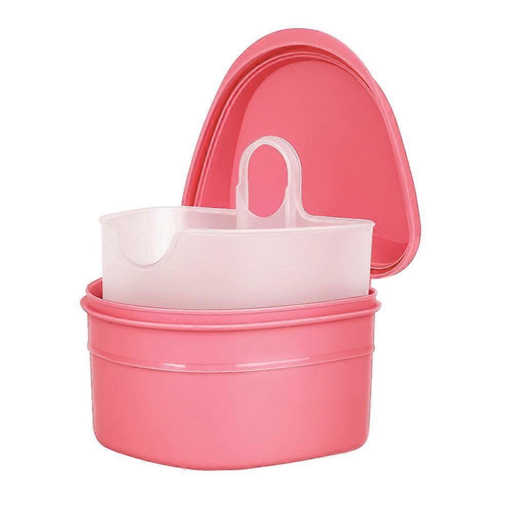 Teeth Storage Box Case Travel Essential For False Teeth Protection With Cleaning Function Pink Color 1Pcs
