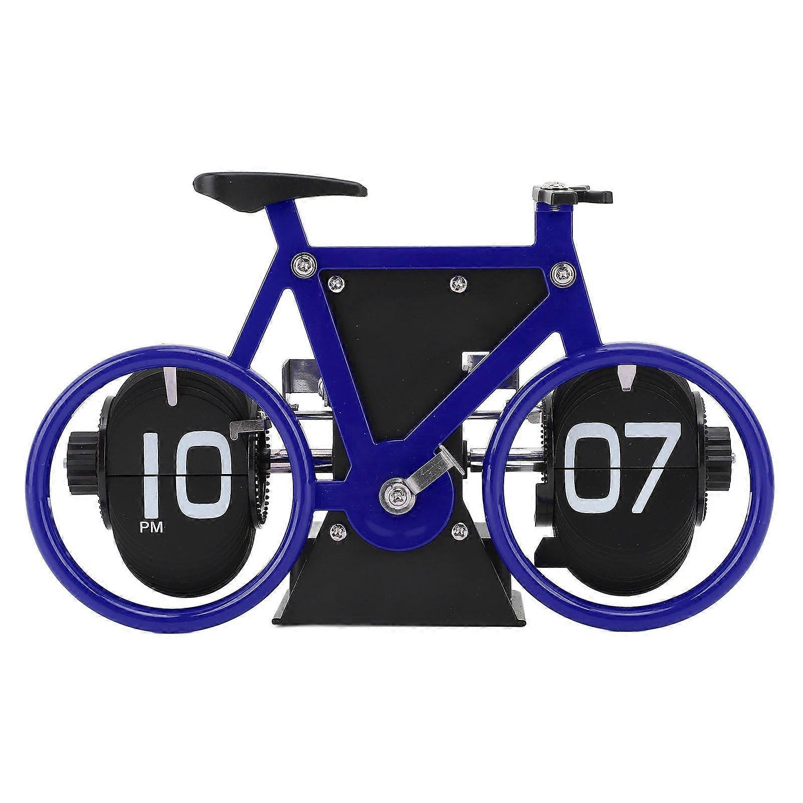 Vintage Flip Desk Clock Bike Shape Retro Mechanical Battery Powered Gear Operated Timer Reminder Table Clock for Office Home Blue