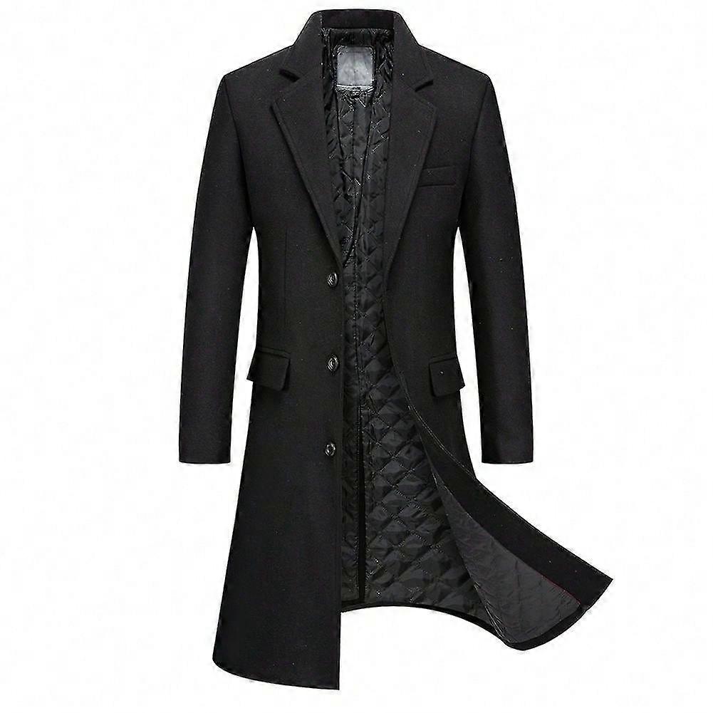 Cloudstyle Men's Classic Solid Color Long Woolen Coat