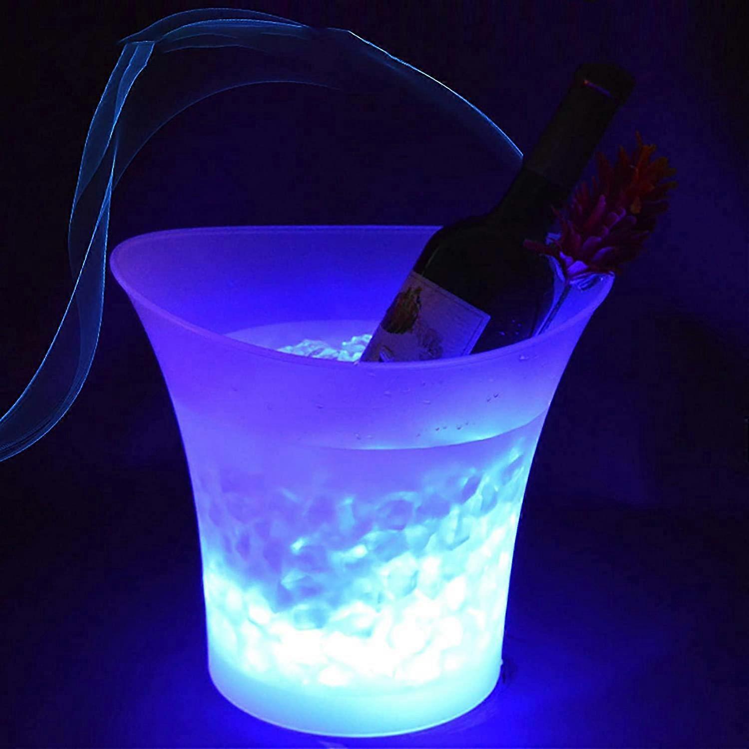 5L LED Ice Bucket for Champagne and Beer, Round Plastic Design, Colorful Gradient Luminous Features, Party Use