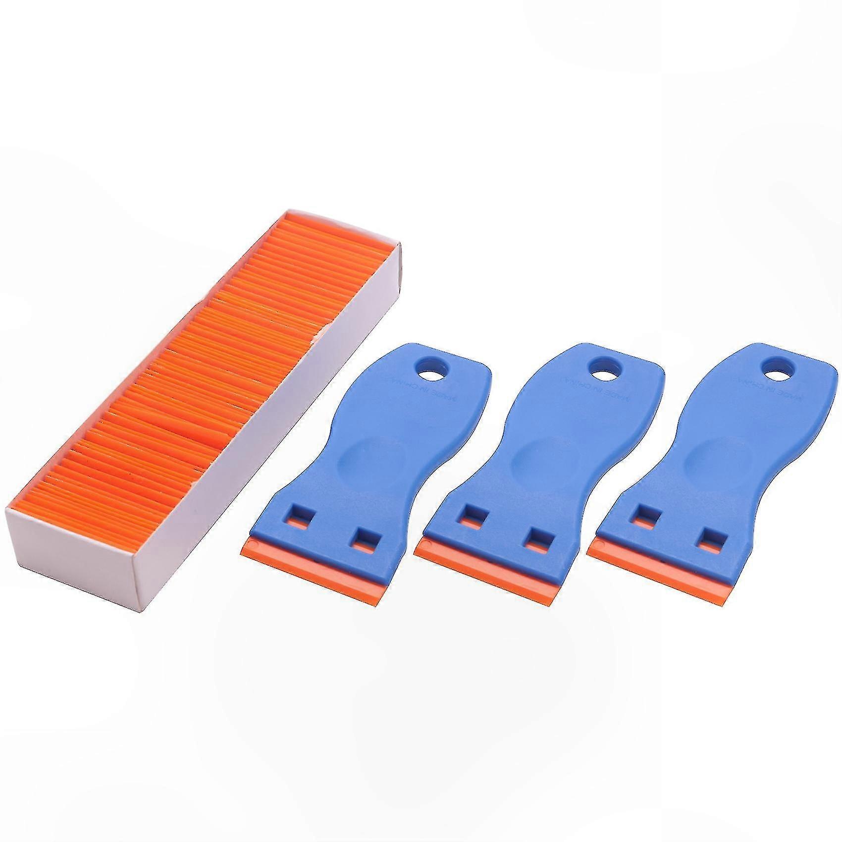 3-Pack Plastic Razor Scrapers with 100 Replacement Double-Edge Blades, 1.5 Inch Size for Automotive Windshield Use