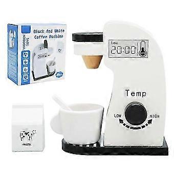 Coffee Maker Set for Kids Black White Rounded Edges Educational Wooden Toy Kitchen Toy