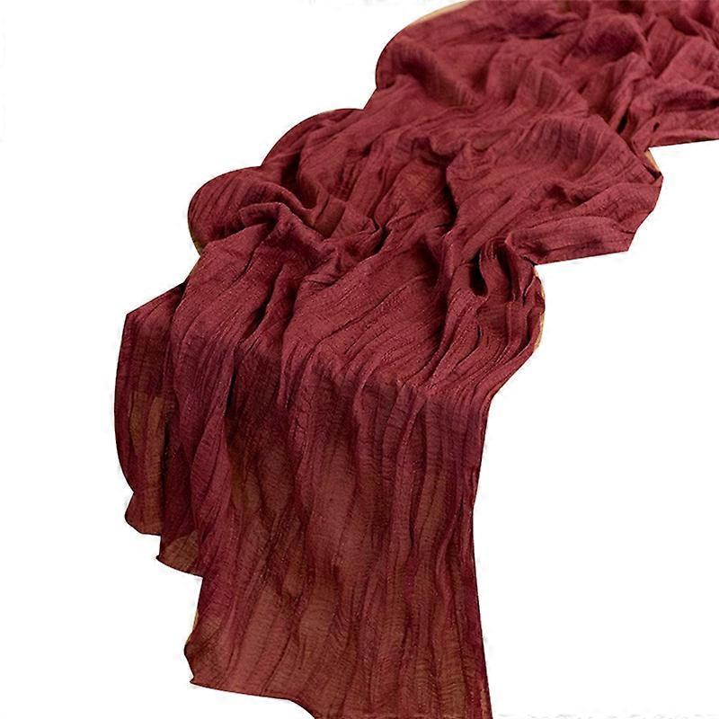 Cheesecloth Table Runner Boho Gauze Table for Wedding Claret 4Pcs