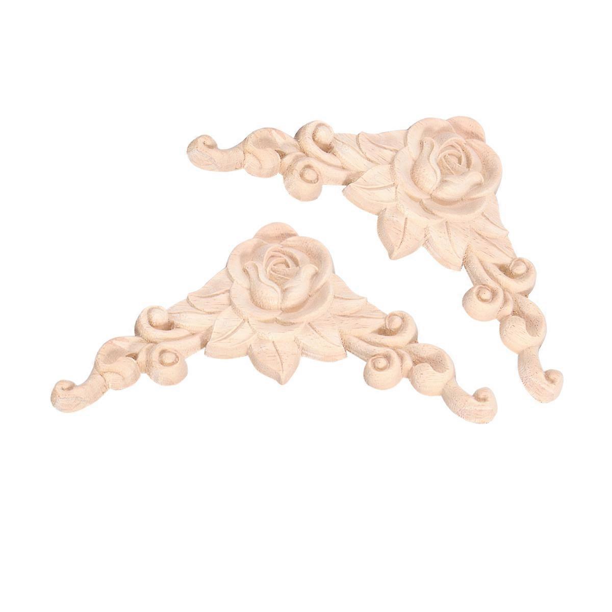 Onlay Applique Wood Carved Solid Flower Corner for Decor 4Pcs