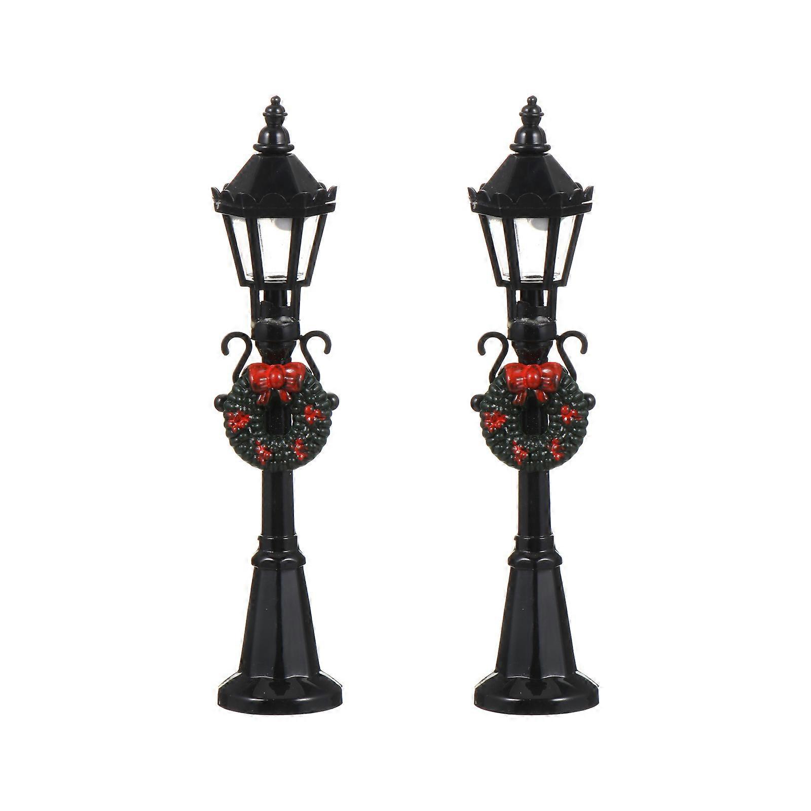 Black Artificial Lamp Model for Miniature Scene 2Pcs Plastic Night Lamp