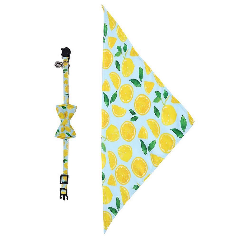 Kitten Collar For Pet Cats Daily Wear Stylish Fruits Pattern Adjustable 2Pcs Set With Triangle Scarf