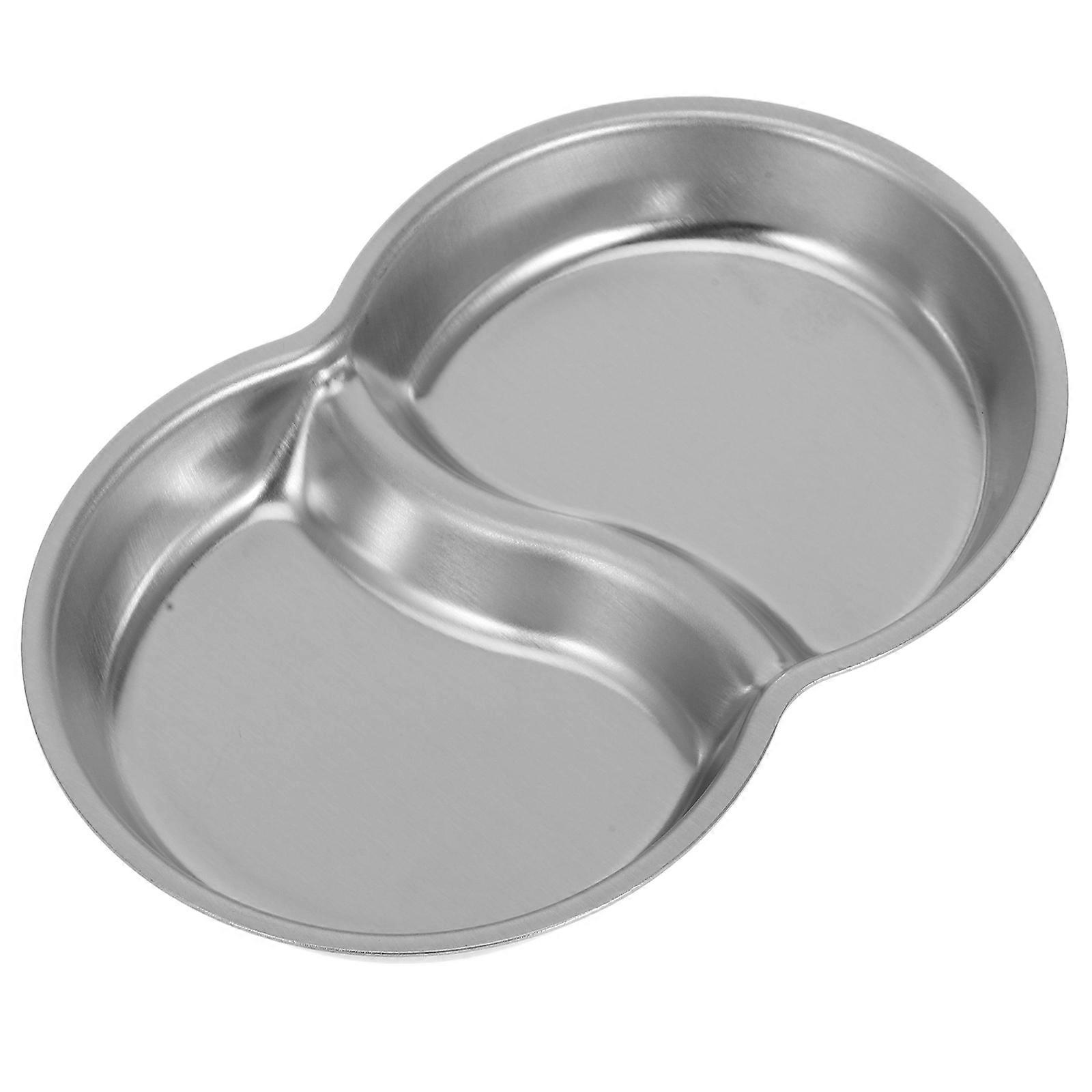 Double Compartment Sauce Dish For Barbecue Dipping Sauces Storage Silver 2Pcs