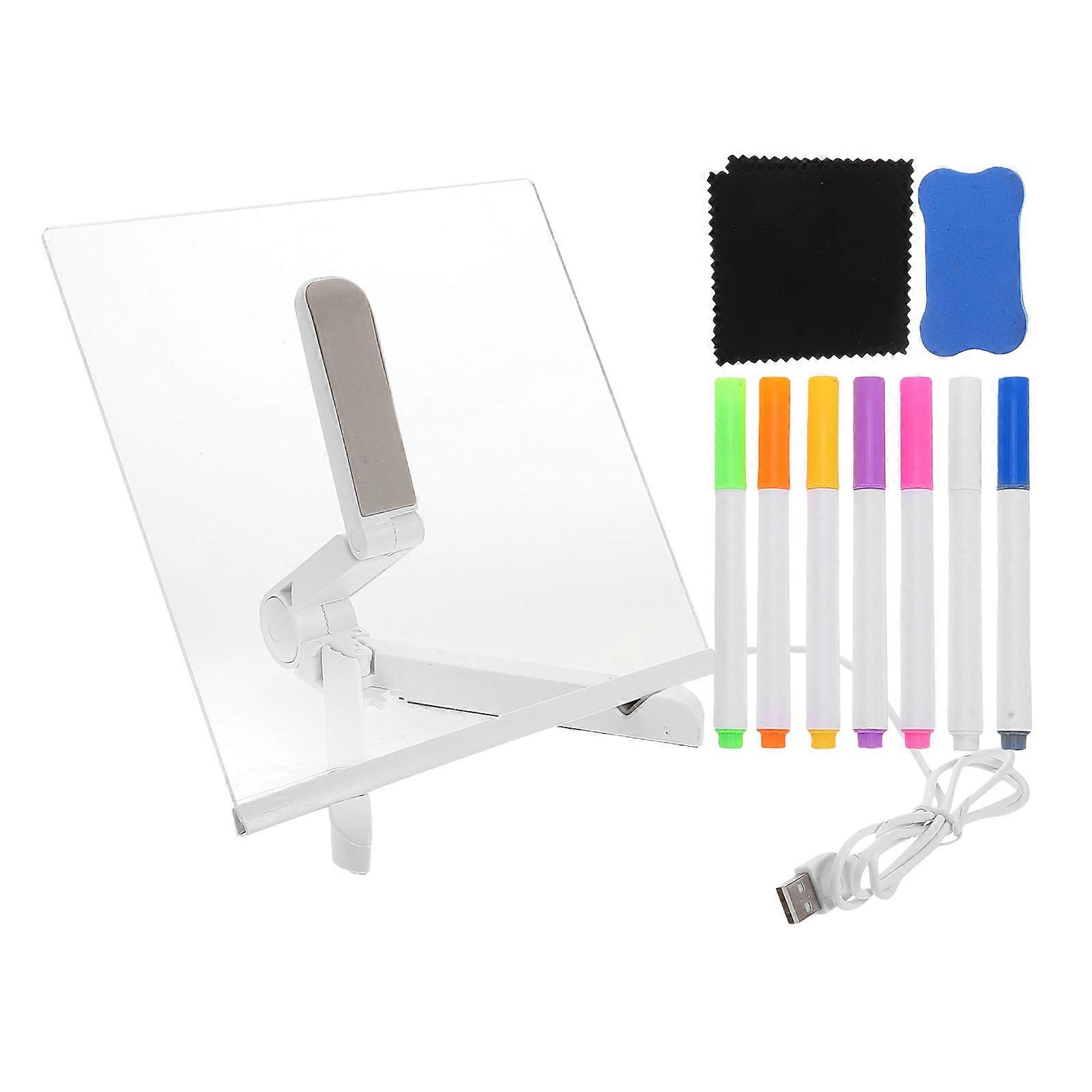 Led Note Board Light Up 7.9 Inch Acrylic Memo Writing Message Board For Home Office Use Adjustable Stand 5Set