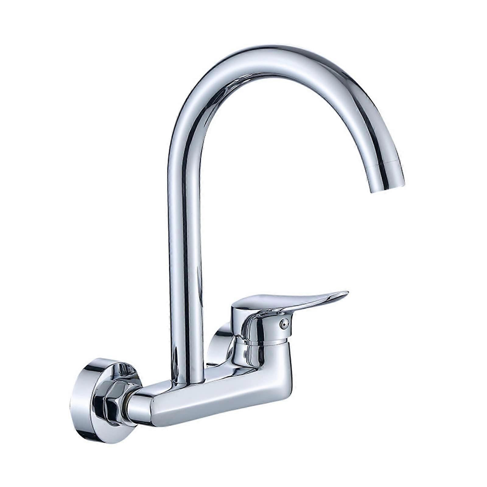 Wall Mounted Single Handle Kitchen Faucet 360 Degree Rotating Hot and Cold Water Mixer for Double Hole Sink Basin