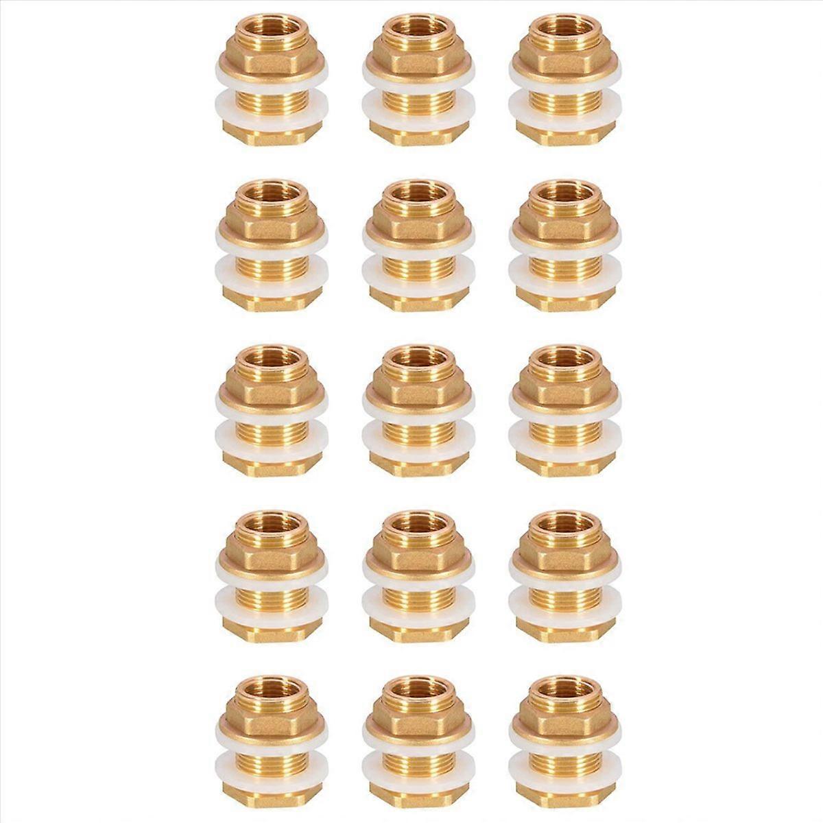 Solid Brass Bulkhead Fitting,15Set 1/2In Female 3/4In Male Solid Brass Water Tank Connector Threaded