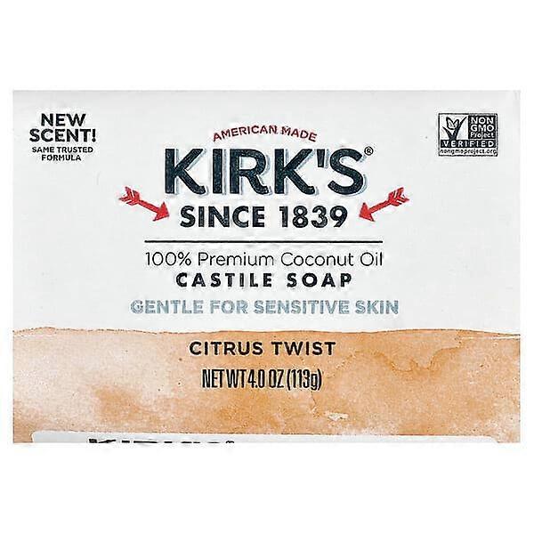 Kirk's, 100% Premium Coconut Oil Castile Bar Soap, Citrus Twist, 4 oz (113 g)