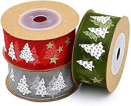 Set of 2 Christmas ribbons with sequins and Christmas elements design, 2.5 cm x 5 m (red, grey)