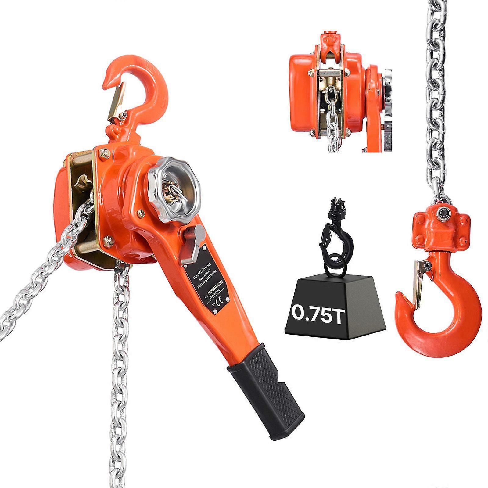 Manual Lever Chain Hoist, 3/4T 750KG Capacity Heavy Duty Come Along, 3M Lift G80 Alloy Steel Chain, 360 Rotating Hooks
