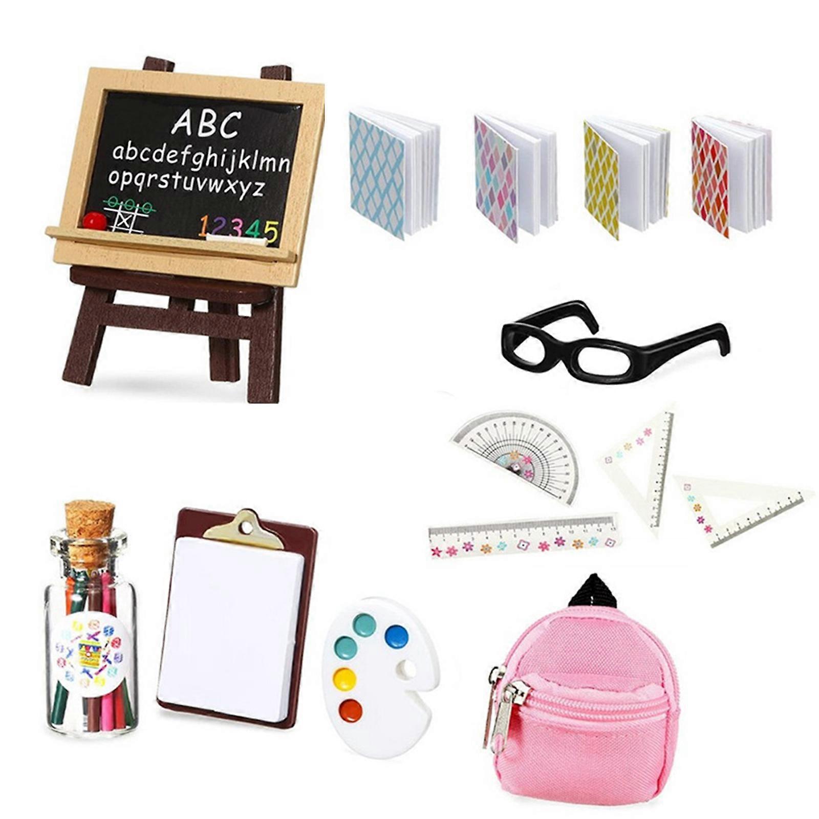 1/12 Scale Dollhouses Books and School Supply Classroom Scene Display Accessories for Model Enthusiasts and Collector Multicolor