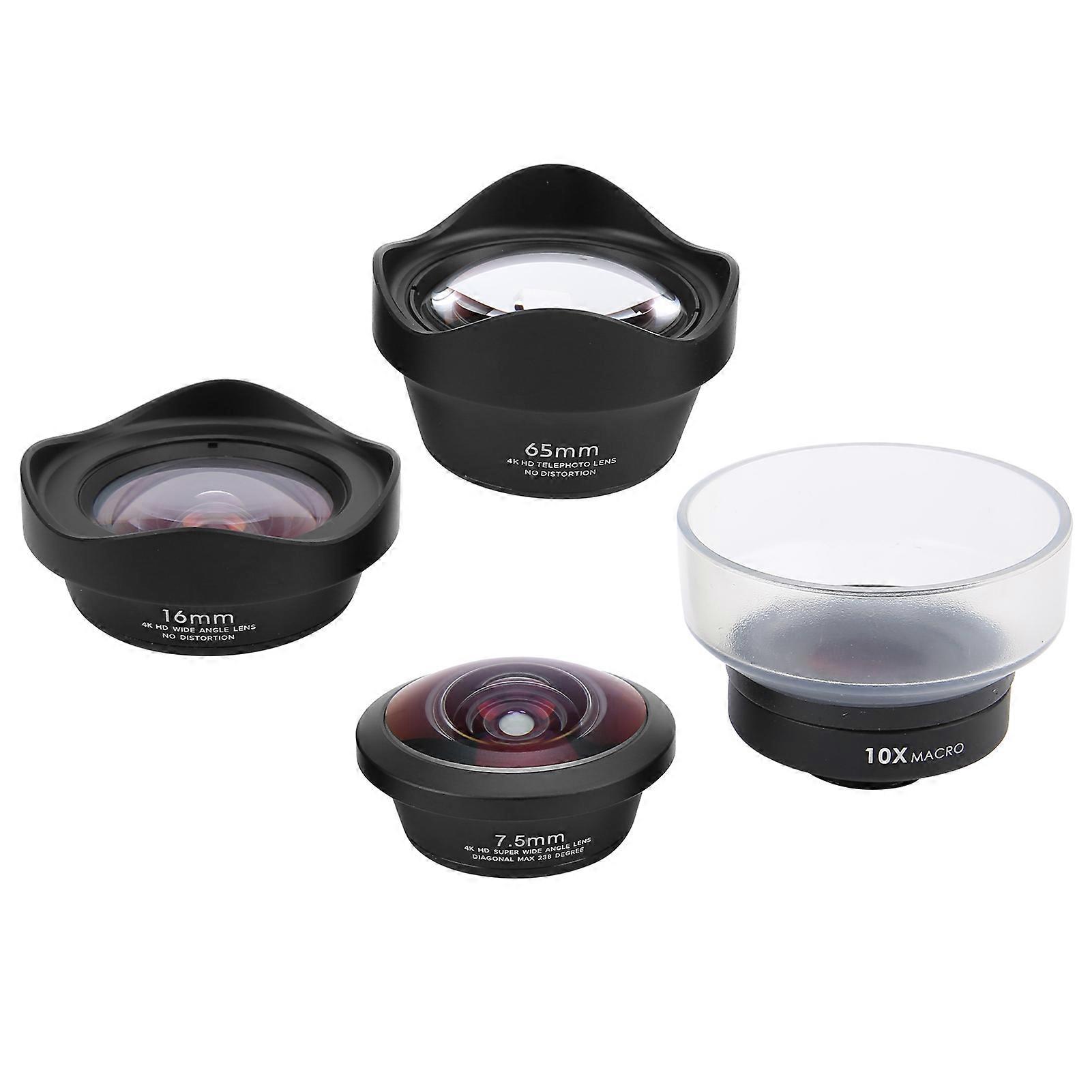 4‑in‑1 Phone Camera Lens Kit 2X Telephoto/Wide Angle/Macro/Fisheye Lens Set for IOS Pad