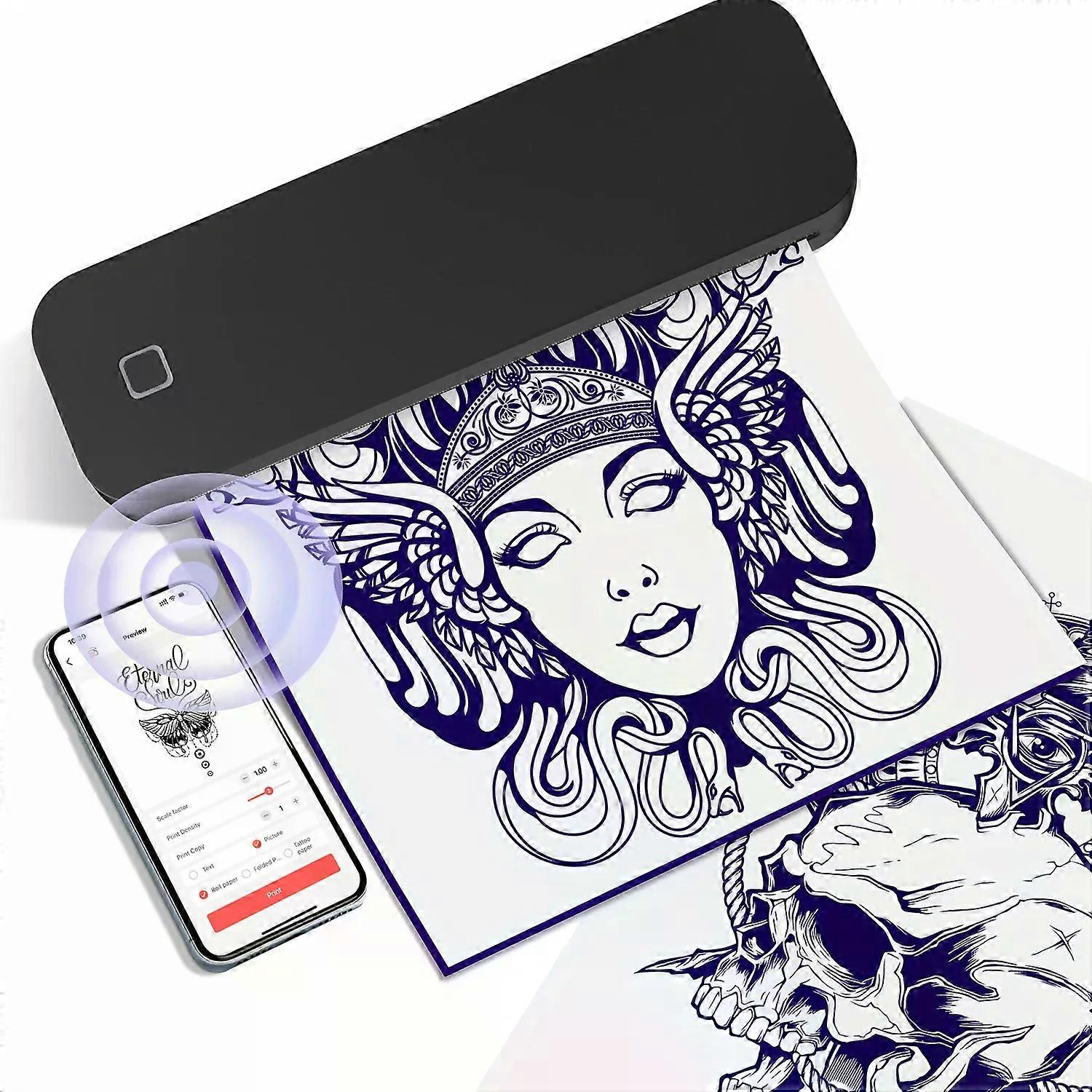 Tattoo Stencil Printer Tattoo Printer Thermal Printer for DIY Tattoo Mini Portable Printer Compatible with Smartphone and PC
