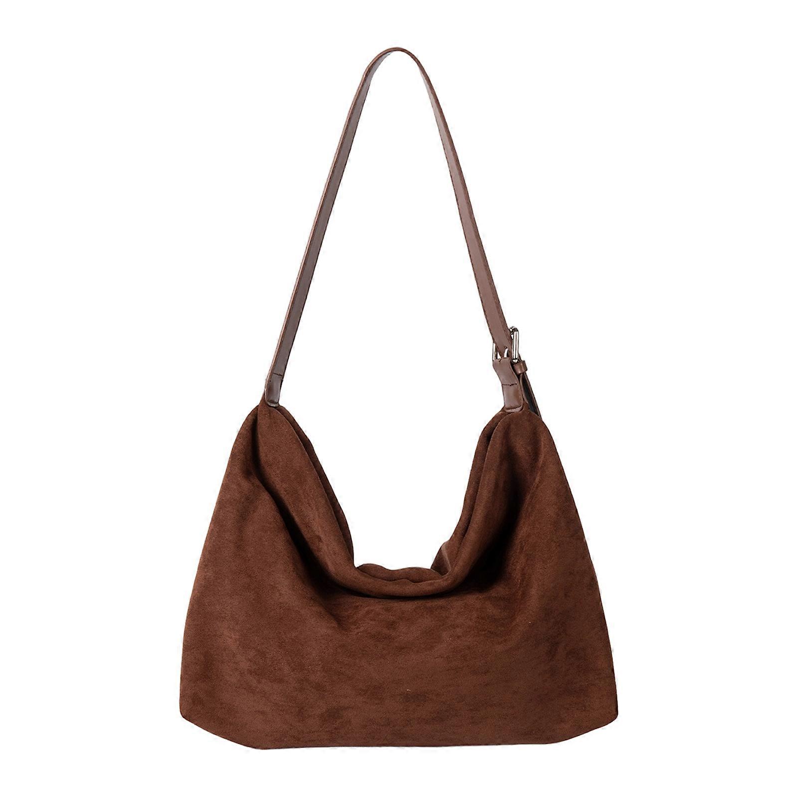 Large Capacity Casual Bag Shoulder Bag For Work And Travel Soft Suedes Practical Women Handbag With Two Way Handle  Coffee