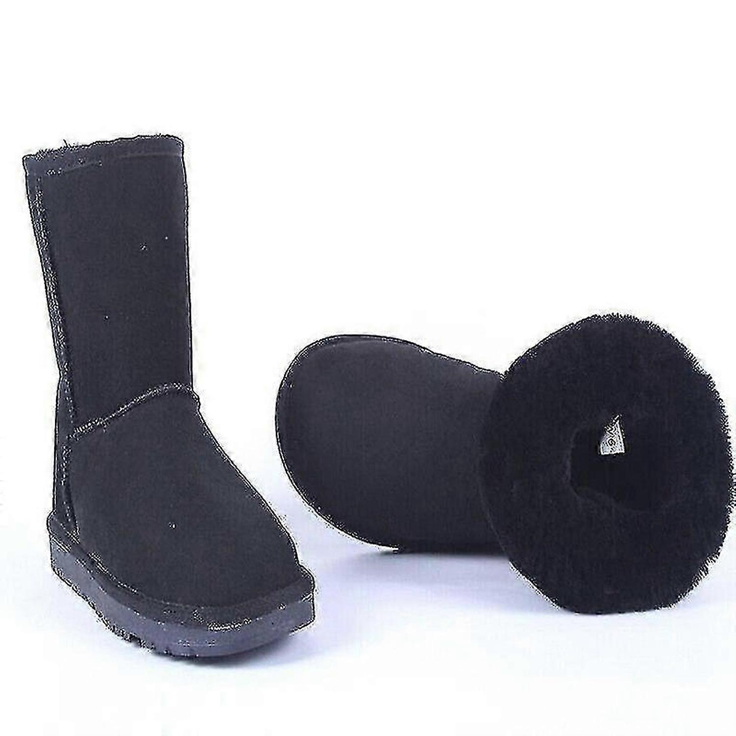 Moda Real Cowhide Mulheres Botas de Neve Sapatos de Inverno Quentes Clássicos Com Solas Antiderrapantes