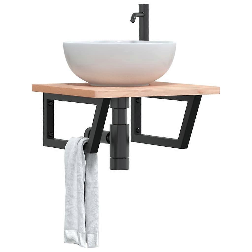 Wall-mounted washbasin shelf steel and solid beech wood