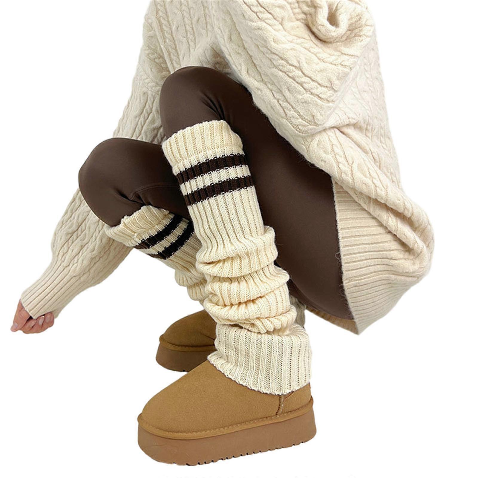 הרג'וקו נשים כפול פסים רגל מחמם גרביים מוערמים סטודנט מצולע לסרוג מעל הברך גובה המגף כיסוי גרב סגנון רחוב אורז משמש צבע