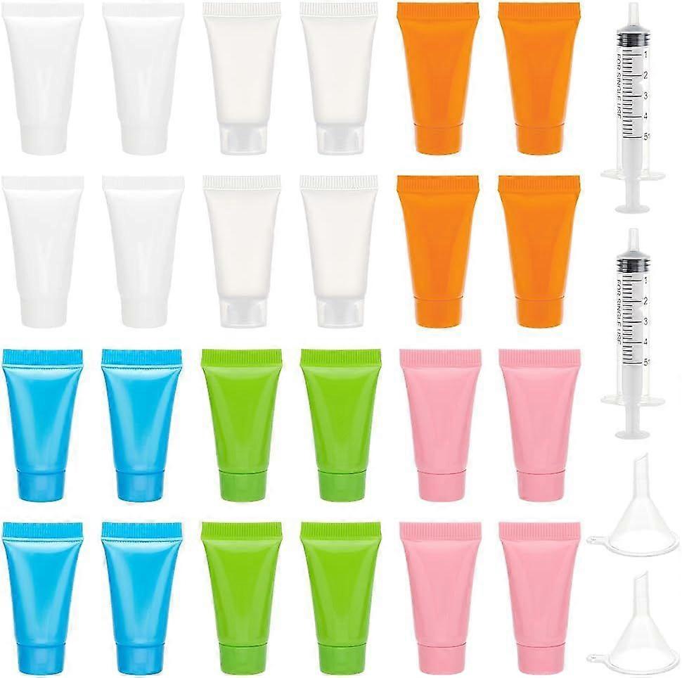 24 Pcs 5ml Squeeze Tubes 6 Color Plastic Empty Lotion Tubes Refillable Soft Bottles Makeup Sample Bottles Travel Size Containers for Body Lotion Facia