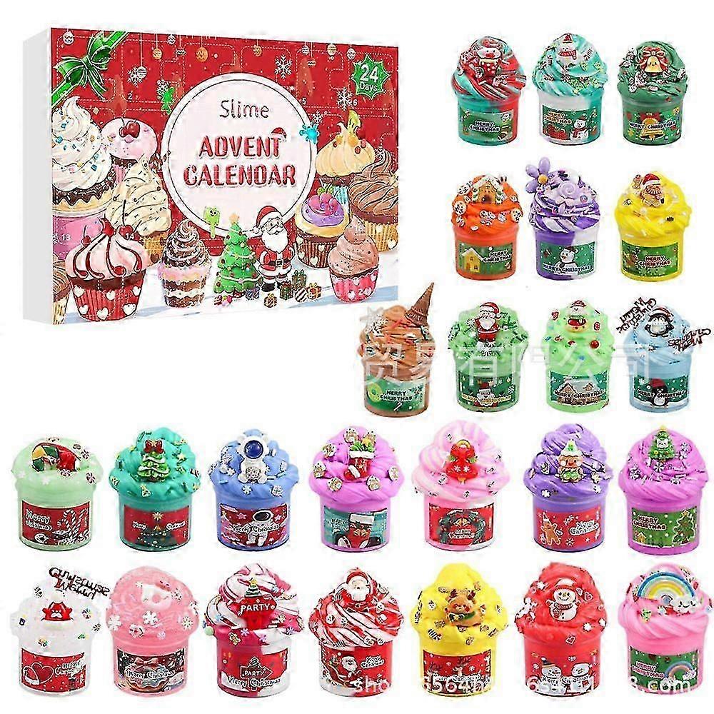 Slime Adventskalender 2025, 24 dagars julnedräkningskalender med 24 slimes julgransprydnader i 2D-akryl, julgransprydnader - DX