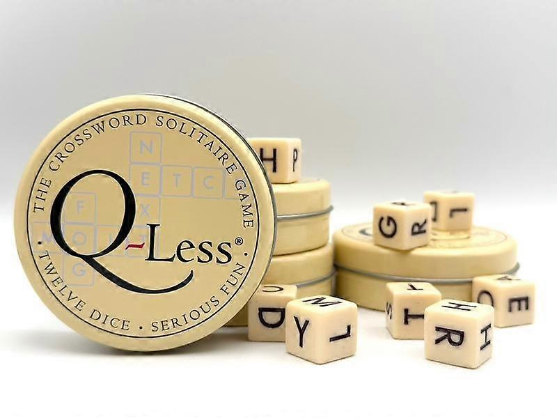 Q-Less Crossword Solitaire Dice Word Game Play Fun
