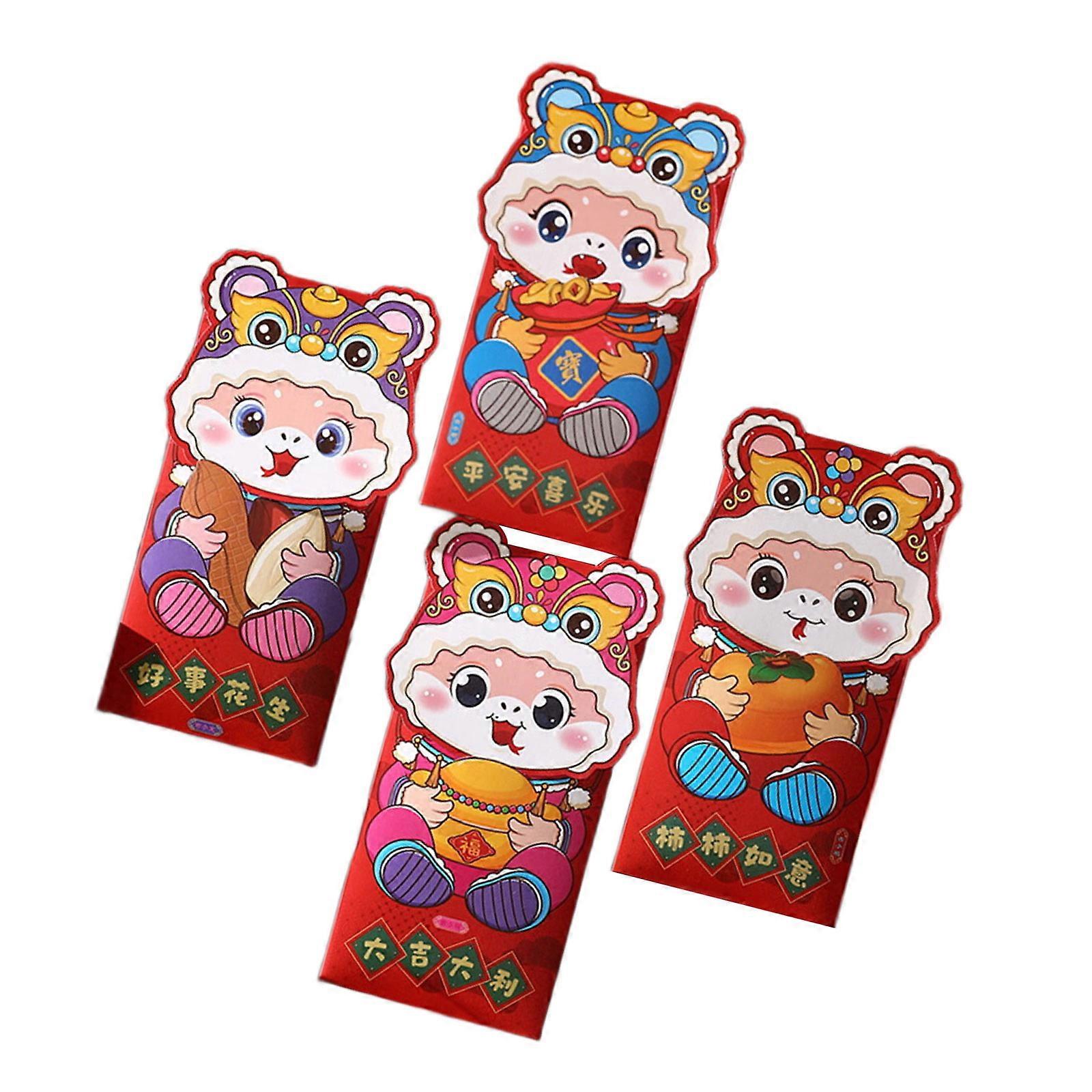 Balení 4 tradičních obálek, tradiční doplněk k oslavě roku hada 2025, čínský Nový rok, dárková taška na peníze, vícebarevná
