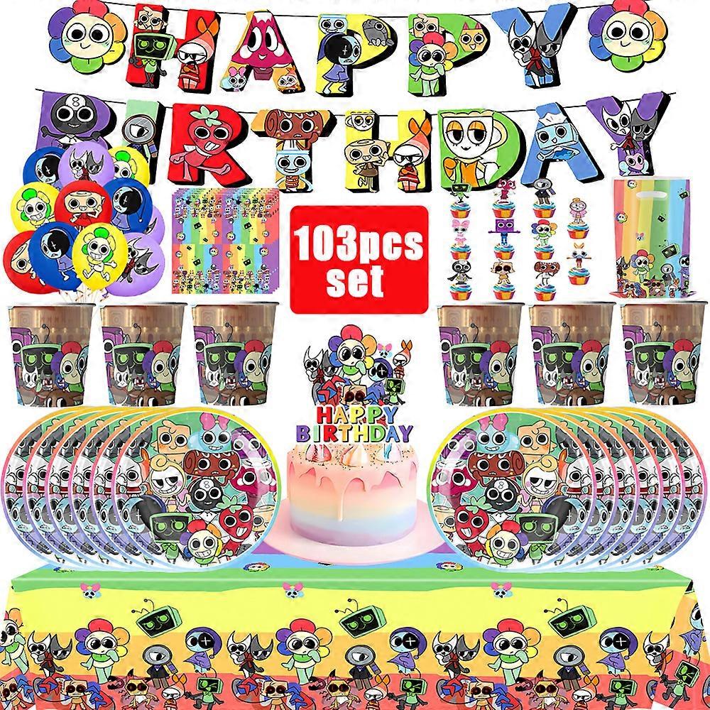 D��coration de f��te d'anniversaire du monde de dessin anim�� Dandy, vaisselle, nappe, assiettes, d��coration de gateau, ballons, jeu d'horreur,