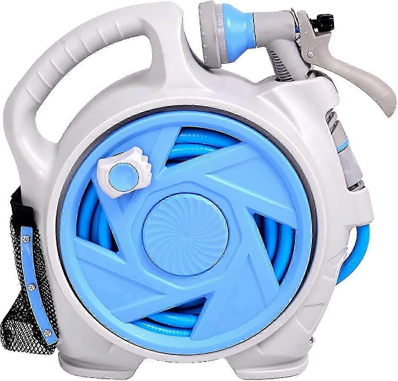 Blue Retractable Hose Reel 50ft, 7 Spray Options, Space-Saving Design