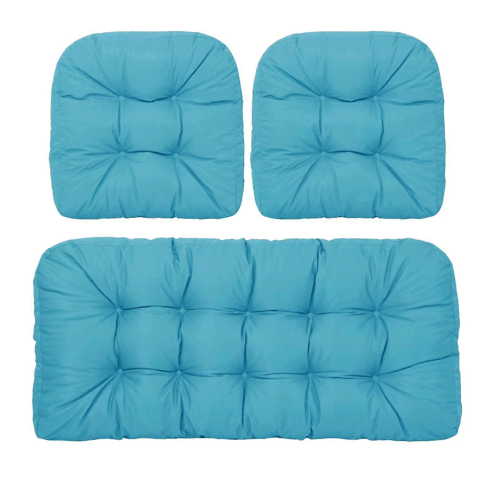 Outdoor Loveseat Cushion Set 3 Piece Waterproof Fade Resistant Wicker Chair Pads for Bench Swing Couch 43x19in Light Blue