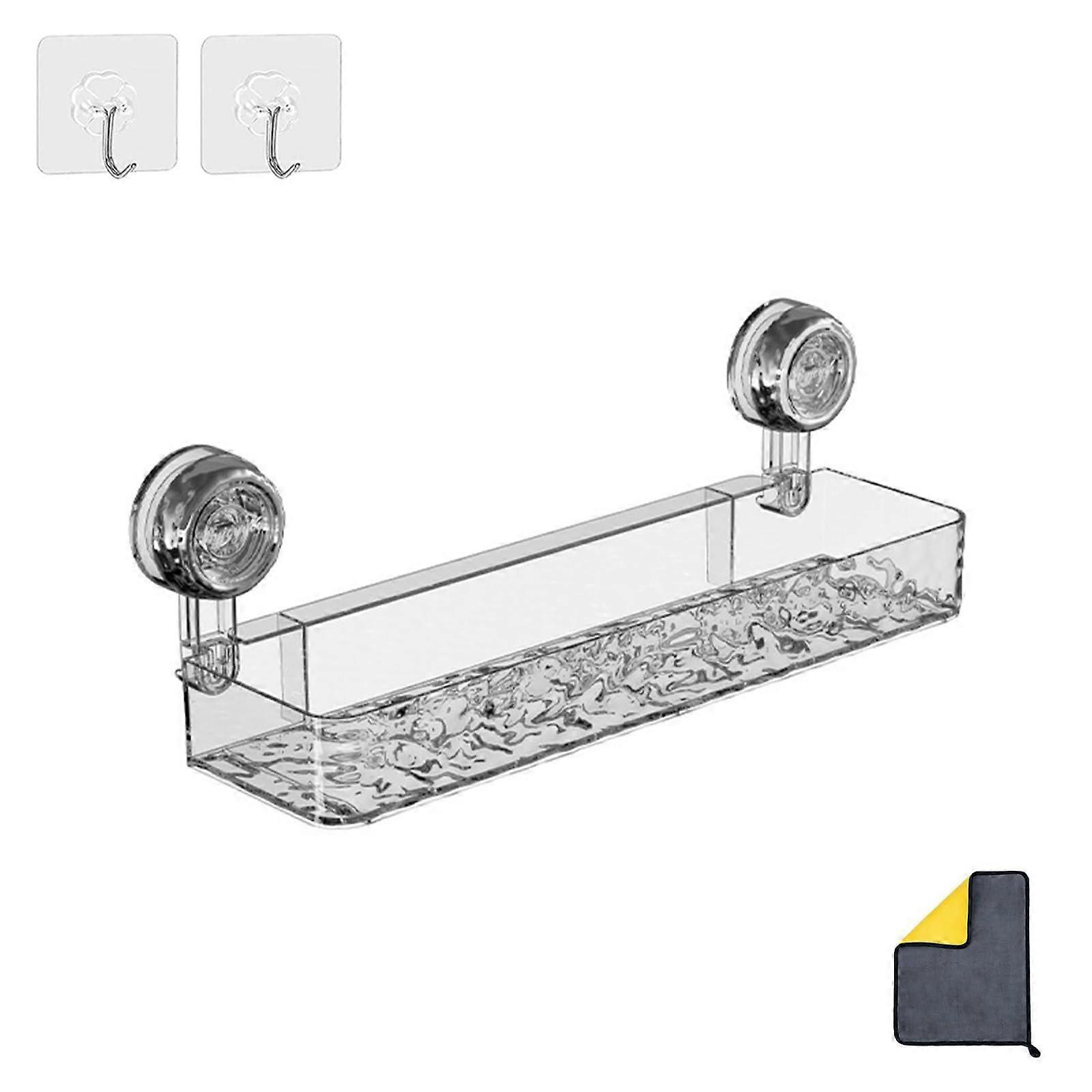 No Drill Bathroom Storage Rack with Strong Suction Hold, Wall Mounted Shower Organizer Caddy